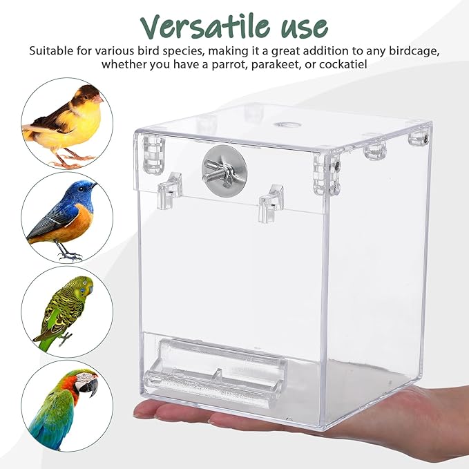 Happyyami Hanging Bird Bath Box for Cage Parrot Bathtub with Splash Guard Multifunctional Bird Shower for Parakeet Cockatiel and Small Birds Indoor Birdcage Accessory 6.49X5.11X5.11In