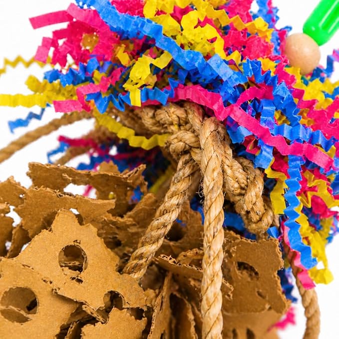 Bonka Bird Toys Popcorn Explosion Bird Toy 15" x 6" Foraging Shredding Toy for Small to Medium Birds Parakeets Cockatiels Conures Natural Paper Cardboard Hanging Cage Toy (Pack of 2)