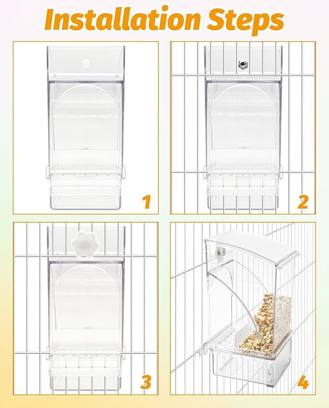BNOSDM No Mess Bird Feeder Transparent Bird Food Container Automatic Parrot Feeder with Perch Parakeet Cage Accessories for Budgies, Canaries, Cockatoos, Finch and Lovebirds