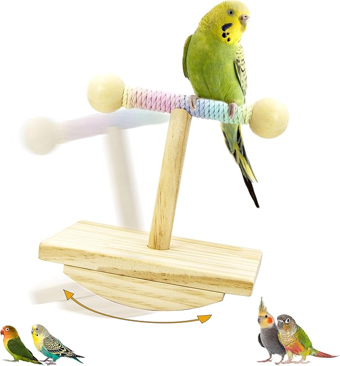 Natural Wood Bird Perch Stand Training, Intelligence Puzzle Enrichment Toys for Parakeets, Wooden Parrot Perch Platform, Bird Playground Play Stands for Conure, Cockatiel, Budgie Interactive Toys