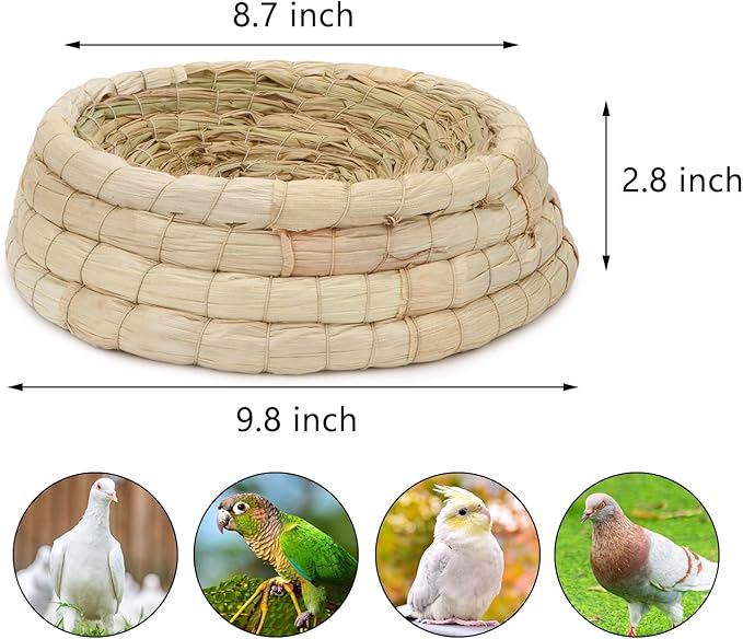 Wontee Bird Nest Parrot Breeding Nest Bed Bird Cage House for Pigeon Dove Parakeet Cockatiel Conure African Greys (A: Corn Husk nest)