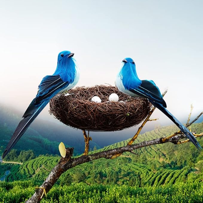 Faux Decorative Bird's Egg Nest with Bird and Eggs, Fake Foam Feather Birds for Spring, Summer, Everyday Home Decor