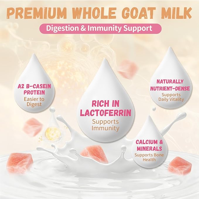 Freeze Dried Goat Milk & Chicken Dog Treats, 70% Goat Milk Yogurt Sticks for Dogs & Cats, High Protein Grain-Free Snack & Food Topper for Sensitive Stomachs, Immune Support with Vitamin E 2.8oz
