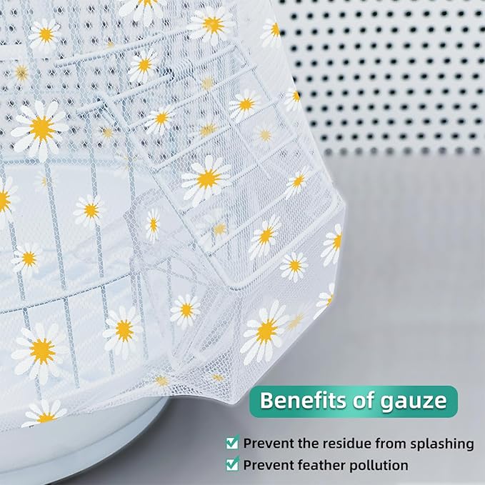 Bird Cage Seed Catcher, Seed Catcher Guard Net Cover, Parrot Nylon Mesh Net Cover, Universal Soft Airy Cage Net Stretchy Skirt for Round Square Cages (Daisy-White, 15.7" x87")