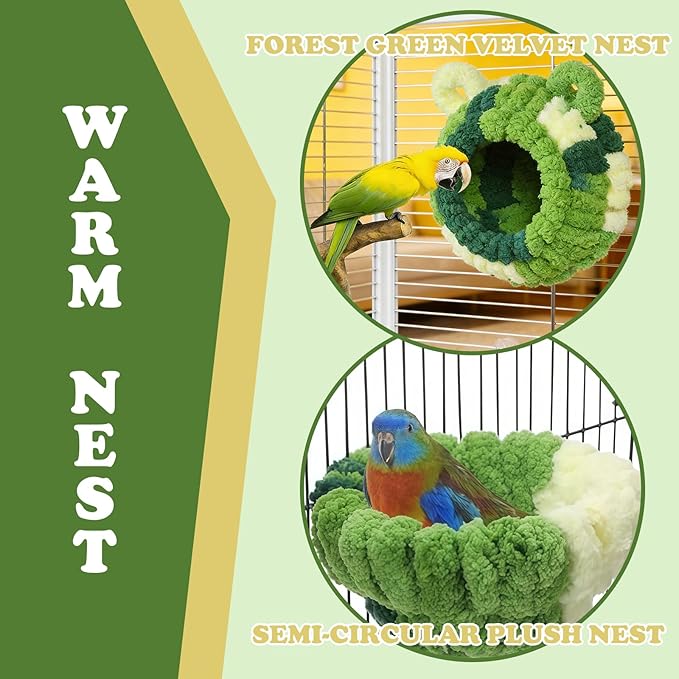 Bird Nest, Warm Bird Nesting House, Bird Breeding House Cockatiel Snuggle Hut for Conure, Cockatiel, Lovebird, Budgie,Canary, Finch, Hamster and Other Small Pets (Green, L, 2 PCS)