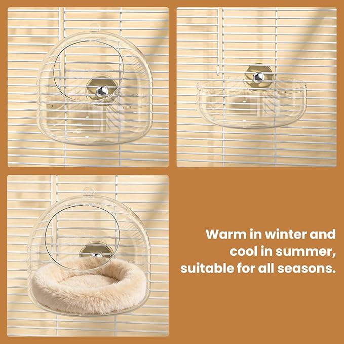 Bird Flat-Bottomed Nest for Cage Clear Transparent Observation Hanging Bite-Resistant Washable Bird House, Parakeet Breeding Nesting Plush Warm Bird Bed for Parrot Budgie Lovebird Canary
