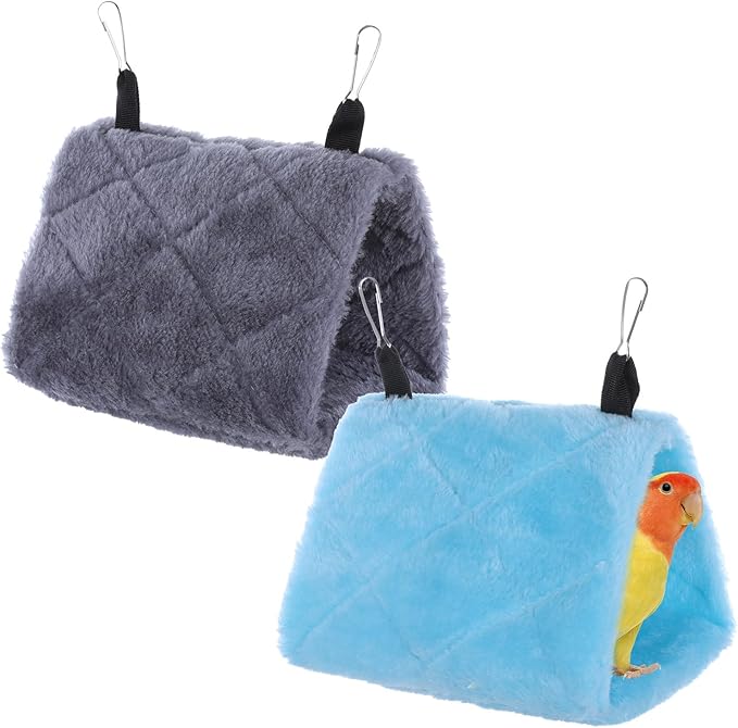 2 PCS Warm Bird Nest House, Bird Bed for Cage Accessories Hanging Hammock House Plush Snuggle Hideaway Cave Bed Tent for Pet Parrot, Parakeets, Cockatiels, Lovebirds, Macaw, Budgies (Blue, Grey)