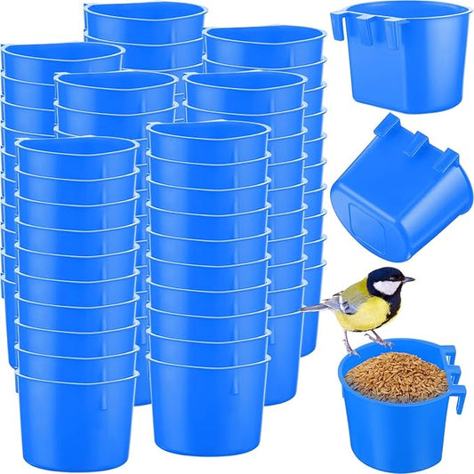 Ziliny 120 Pcs Cage Cups Chicken Birds Feeder Cups Plastic Hanging Chicken Feeders and Waterers 8 oz Feeding Bowl for Gamefowl Supplies Pet Pigeon Poultry Parrot Parakeet Rooster Rabbit(Blue)