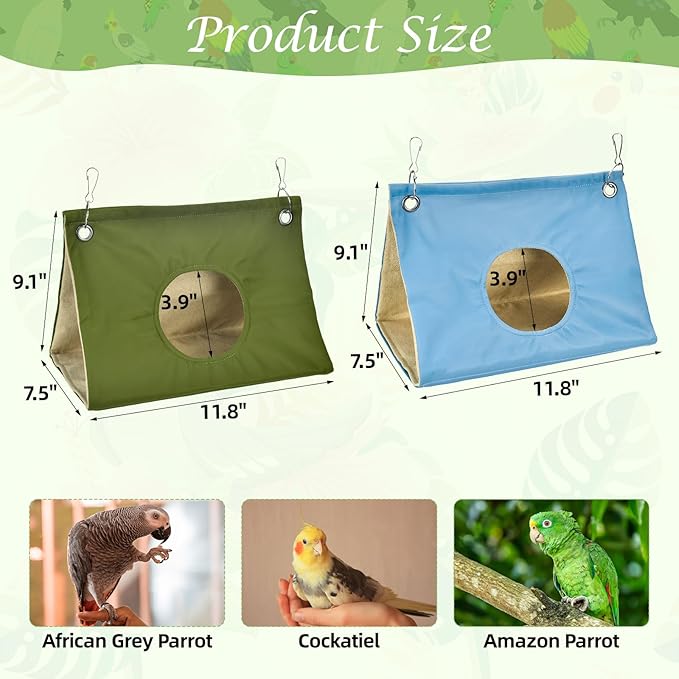 Parrot Hanging Nest House Parrot Hideaway Cave Bed Tent Cozy Snuggle Sleeping Hut Bird Hanging Hammock for Parakeets, African Grey, Cockatoo, Amazon Parrots, Cockatiels.(Blue)