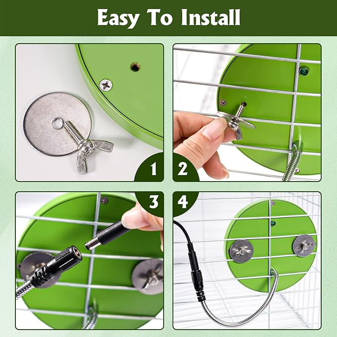Bird Heater for Cage Thermostatical Bird Warmer Heater Pad with Mirror for Parakeets Parrot,4.7" Round,12V