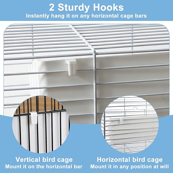 Grevosea Bird Feeder for Cage, 2 Pack No Mess Bird Feeders Plastic Hanging Parakeet Feeder with Hooks for Small Parrots Budgerigar Cockatiel Canary Parakeet Cage Accessories (White)