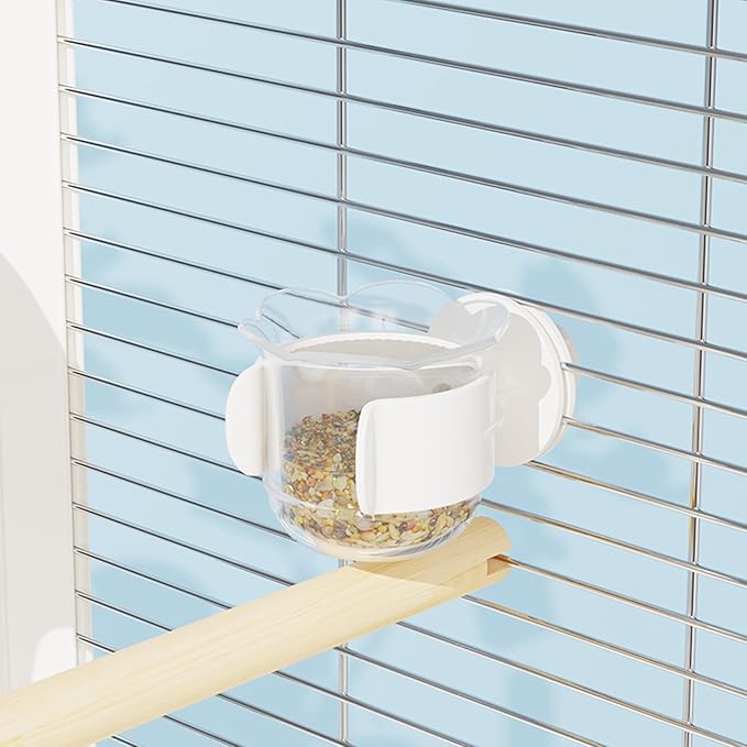 2pcs/4pcs PET Bird Bowls with Clamp, Bird Cage Feeder, Durable Water Bowl, Feeding Cups, Water Feeder for Cockatiel, Parakeet, Macaw, Finches, Lovebirds, Small Animals Gray (White, 2pcs)