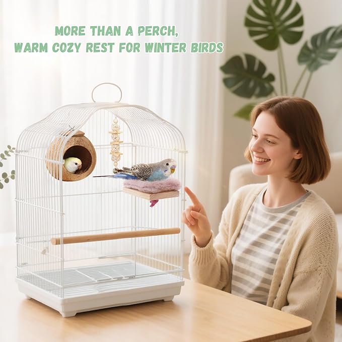 Bird Hammock Bed for Cage Parrot Perch Wooden Parakeet Sleeping Platform Winter Accessories