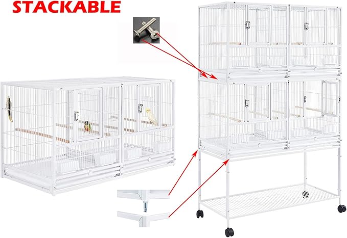 Combo Breeding Triple Stacker Sturdy Wrought Iron Center Divided Breeder Bird Flight Double Rolling Cage with Side Breeding Nest Door