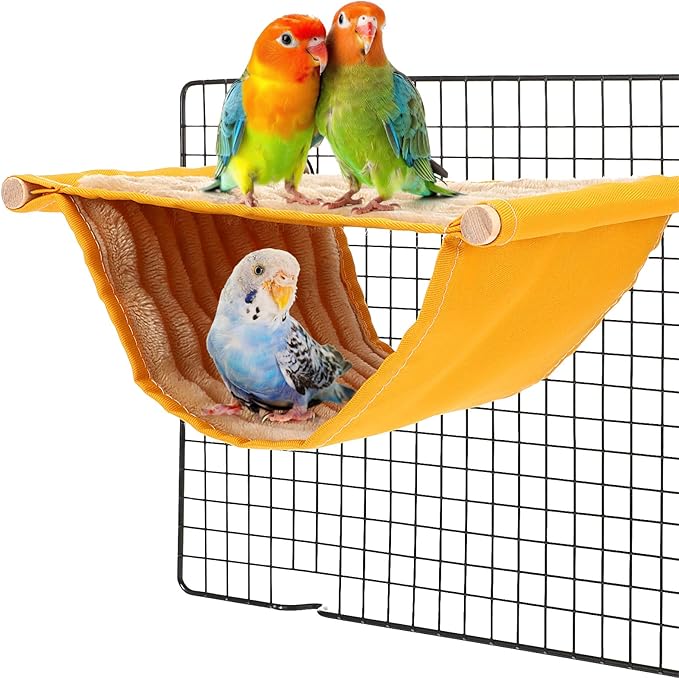 Lusofie Winter Warm Bird Nest Bed Hanging Hammock Snuggle Hut Bird Bed for Cage Parrot House Tent for Parakeet Budgies Cockatiels Lovebird Cockatoo Finch Hamster Chinchilla Guinea Pig(Yellow)