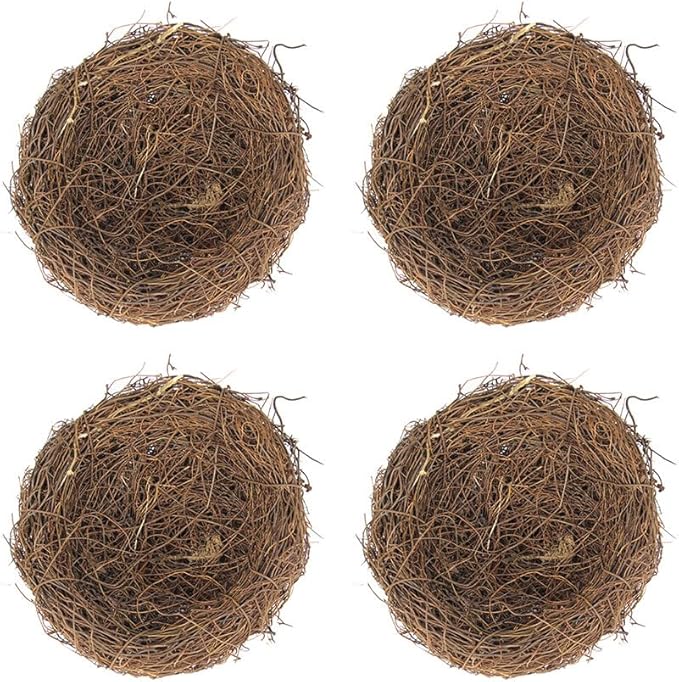 Artificial Birds Nest,4 Set Handmade Natural Easter Fake Birds Nest Rattan Bird Nests DIY Craft Tree Decoration Simulation Bird Nest for Wedding Home Garden Party Decor,15cm