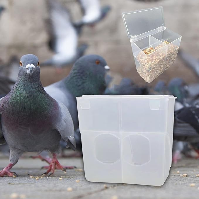Automatic Pigeon Bird Feeder for Cage Feeding Station Bowl, Quail Feeder Hanging Parrot Feeder for Canary Parakeet Budgerigar, Double Hole