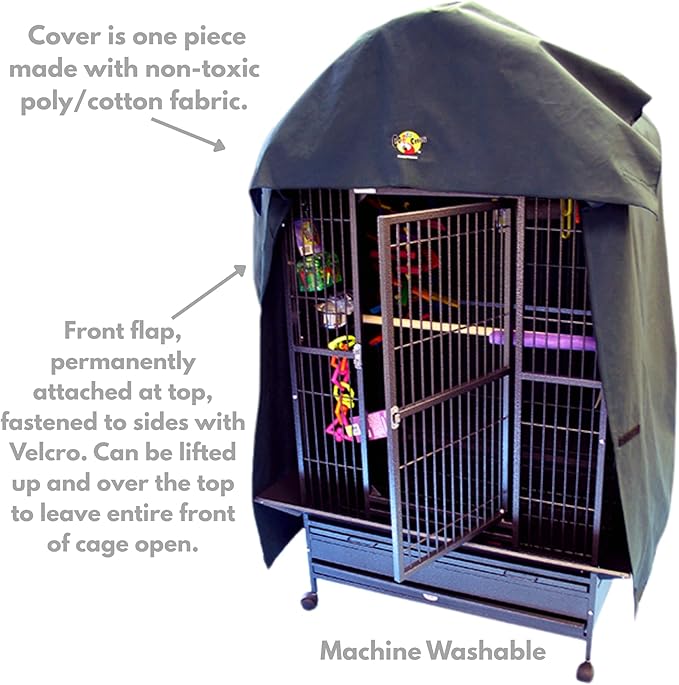CozzzyCovers Model 4836 DT Universal Cage Cover 76" L Poly-Cotton Black for Dome Top Bird Cages 46"–48" W x 34"–36" D for Oversized Birds Sleep and Light Reduction