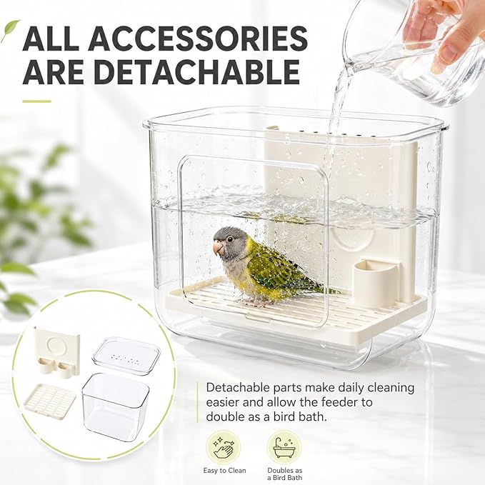 No Mess Automatic Bird Feeder, Transparent Seed Food Container for Bird Cage, Multifunctional Parrot Feeder for Budgies Lovebirds Cockatiels Canaries (1 Pack)
