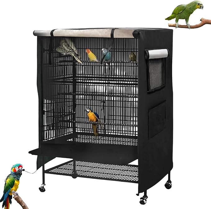 Universal Birdcage Cover Blackout & Breathable for Pets' Good Night, Bird Parrot Cage Cover Durable Washable for Parakeets Lovebirds Budgies Macaw Conure Square Cages, Large (26" L x 19" W x 40" H)