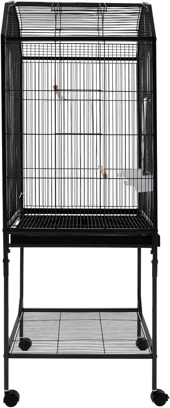 Large Bird Cage with Stand & Wheels, Freestanding Parakeet Birdcage, 53.5 Inch Bird Flight Cages for Parrot Canaries Cockatiels Budgie Parrotlet (Black-B)