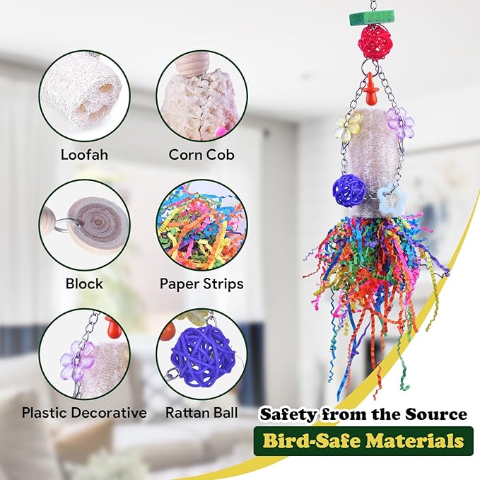 Bird Toys, Parakeet Foraging Toy, Hanging Chewing Toy, Bird Cage Accessories – Suitable for Cockatiels, Budgies, Lovebirds, Conures and Other Small Parrots