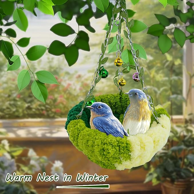 Admaison Bird Nest with Bell for Cage,Plush Hanging Bird Bed for Parakeet Indoor & Outdoor,Breeding Bird House for Conure,Budgie,Cockatiel,Lovebird,Canary,Finch,Hamster,Small Pets,Warm Nest,Green L