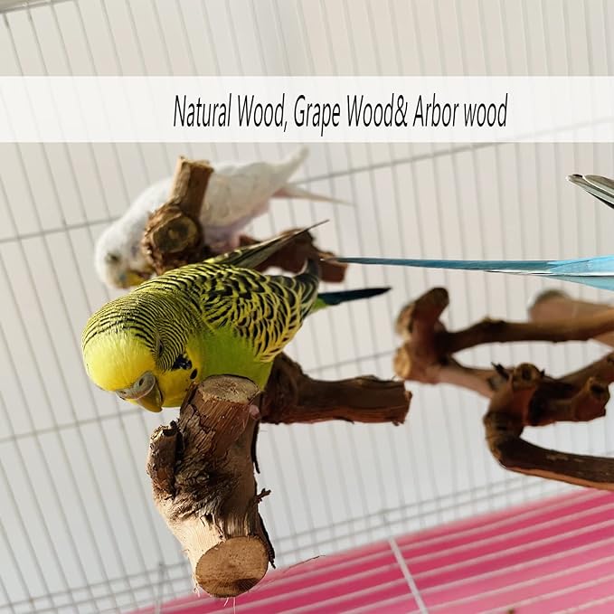 5 PCS Natural Wooden Parrot Stand Bird Perch Stand Grape Stick Hanging Multi Branch Perch for Parrots, Bird Cage Accessories