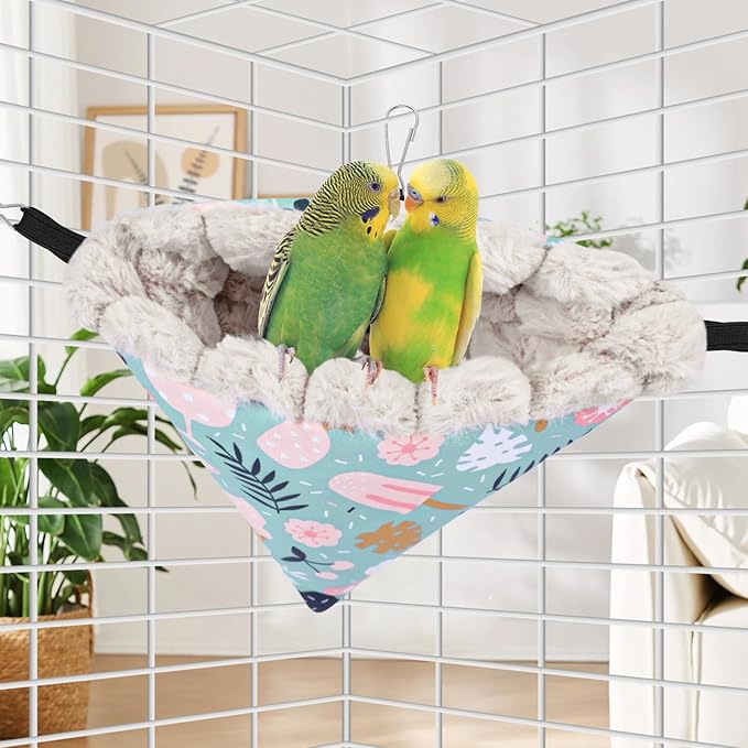 Yanmucy Bird Nests for Cages Waterproof Plush Winter Bird Hammock Hanging Warm Parrot Bed Cozy Corner Parrot House Tent for Sleeping Playing (Blue, Large)