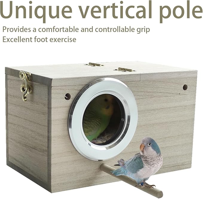 Parakeet Nesting Box, 7.87 X 4.72 X 4.72 inch Bird Nest Breeding Box with Perch Parrot Mating Box Wood Bird House Aviary for cage (S Horizontal Wood)