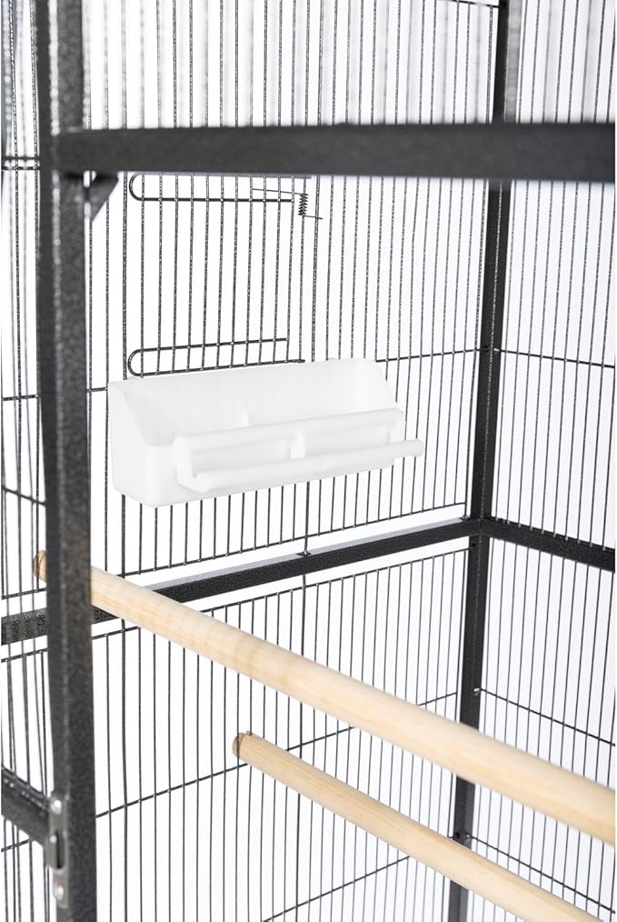 Prevue Pet Products Flight Cage with Stand - Large Metal Bird Cage with Removable Tray, Wood Perches, Double Feeders & Storage Shelf on Rolling Casters, Ideal for Small to Medium Birds - Black