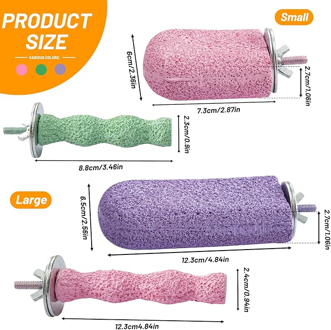 6 Pack Bird Beak Grinding Calcium Stone, Parrot Cage Perch Stand Platform Foot Claws Trimmer, Parrot Teething Stone Toy, Bird Cage Accessories for Parakeet, Rabbit, Bunny, Hamster, Chinchilla (Small)