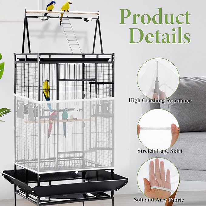 Trinkrittey Bird Cage Seed Catcher White Bird Cage Net Cover Adjustable Birds Cages Netting Seed Catcher Stretchy Birds Cages Guard for Parrot Enclosures