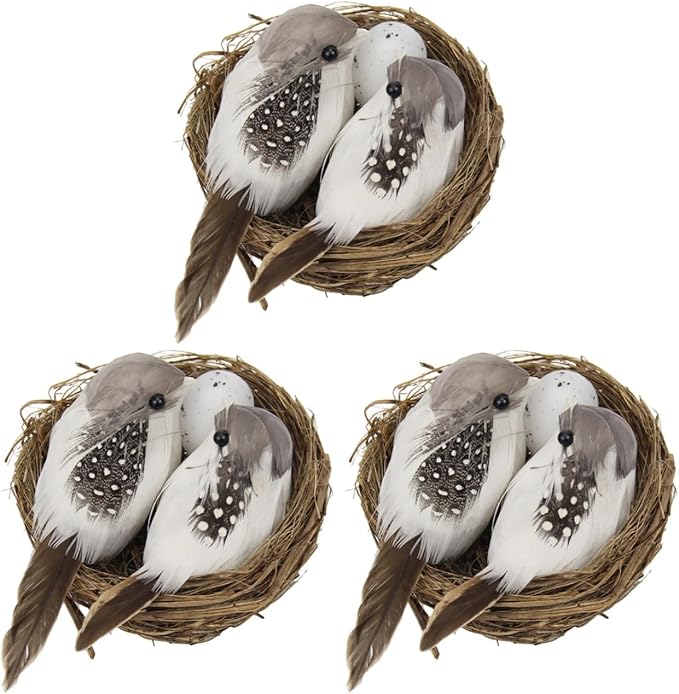 3 Set Artificial Bird Nest with Foam Eggs Simulated Twig Birds Nest Decoration for Easter Garden and Home Ornament