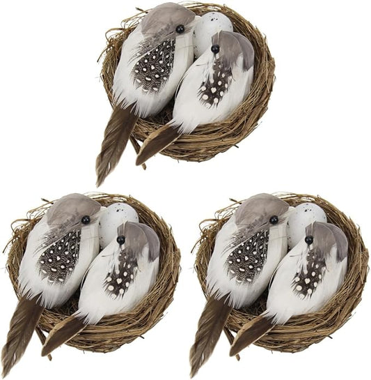 3 Set Artificial Bird Nest with Foam Eggs Simulated Twig Birds Nest Decoration for Easter Garden and Home Ornament