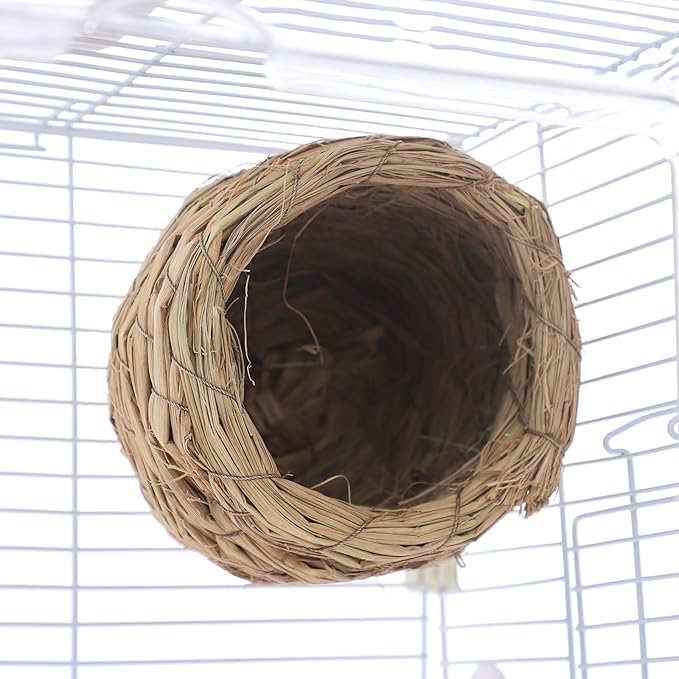 2-Door Wrought Iron Bird Cage Parakeet Cage with Handles, 25" H Parrot Cage Pet Birds Flight Cage w/Swing, 360° View Interactive Birdcages Bird House Travel Cages for 1-3 Birds (Transparent)