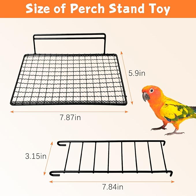 BNOSDM Large Stainless Steel Grid Platform for Parakeet 4 PCS Bird Perches Platform Parrot Stand with Climbing Ladder Bird Cage Accessories for Small to Large Bird (Screw Style-L)