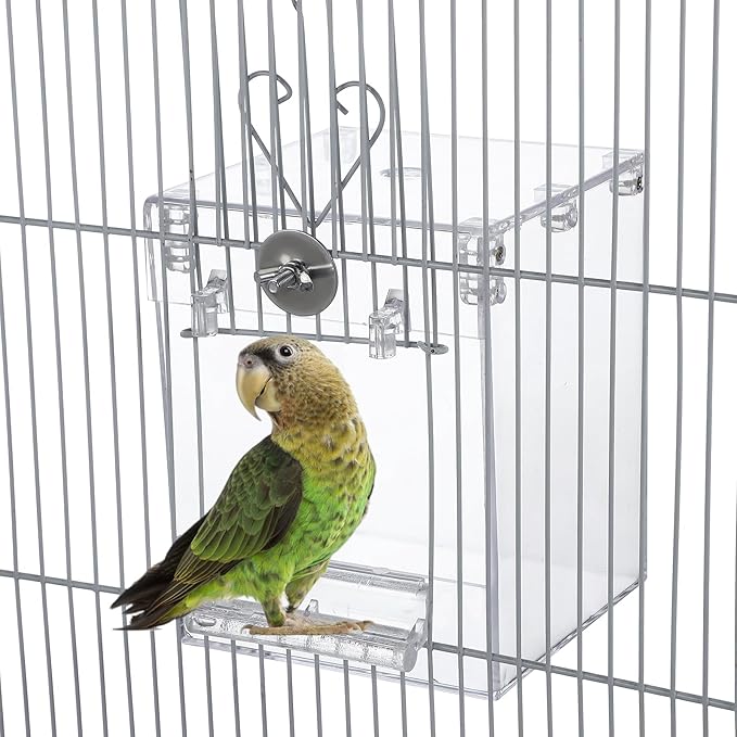 Happyyami Hanging Bird Bath Box for Cage Parrot Bathtub with Splash Guard Multifunctional Bird Shower for Parakeet Cockatiel and Small Birds Indoor Birdcage Accessory 6.49X5.11X5.11In