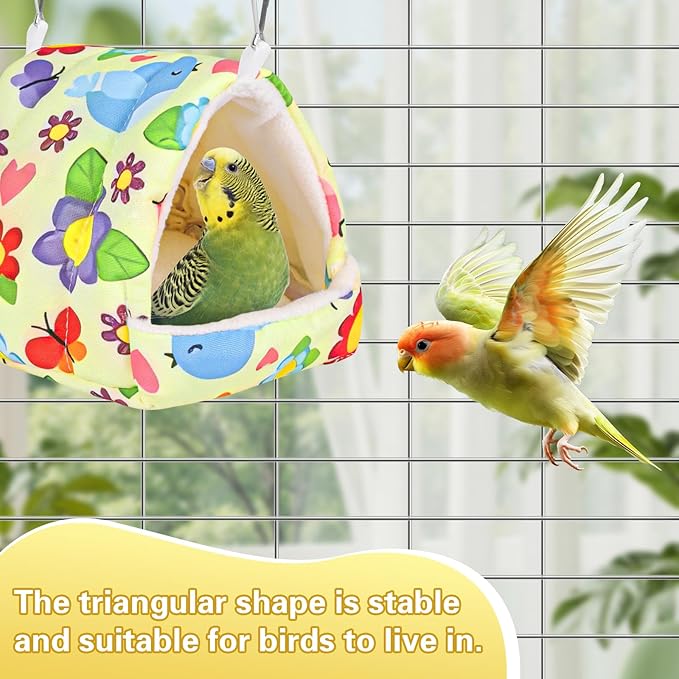 Bird Bed for Cage Warm Winter Nest Hammock with Hanging Hook Cage Accessories for Small Birds Parakeets Cockatiels Love Birds Cockatiels Conures Hamster (Yellow, M)