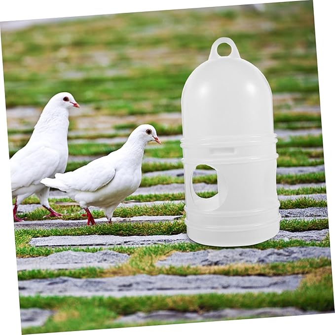 Hemobllo Pigeon Bird Water Dispenser, Plastic Poultry Water Dispenser with Top Handle 1 L Capacity Drinker Waterer Automatic Drinker Feeding for Parrot Chickens Pigeon Dove (2Pcs, White)