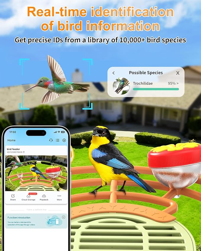 Bird Feeder with Camera, 2K HD Camera Birds Feeder with AI Bird Recognition, Solar Powered Smart Birdfeeder with App Control, Color Night Vision, Gift Box Package, Easy Install & Family Sharing
