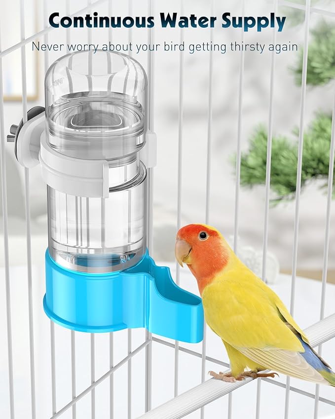Pawfly 2 Pcs Bird Water Dispenser, Automatic Bird Water Feeder, Plastic Bird Cage Water Dispenser, Blue Parrot Waterer for Parakeet Cockatiel Budgie Lovebirds (Not Fit for Food Feeding)