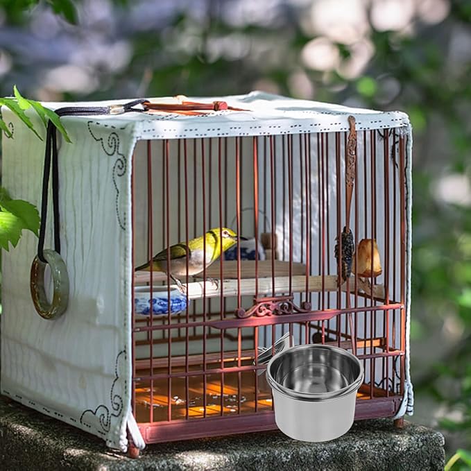 BESPORTBLE Stainless Steel Large Parrot Feeder Bowl Hanging Food and Water Container for Macaw Cage Accessories Easy to Clean Durable