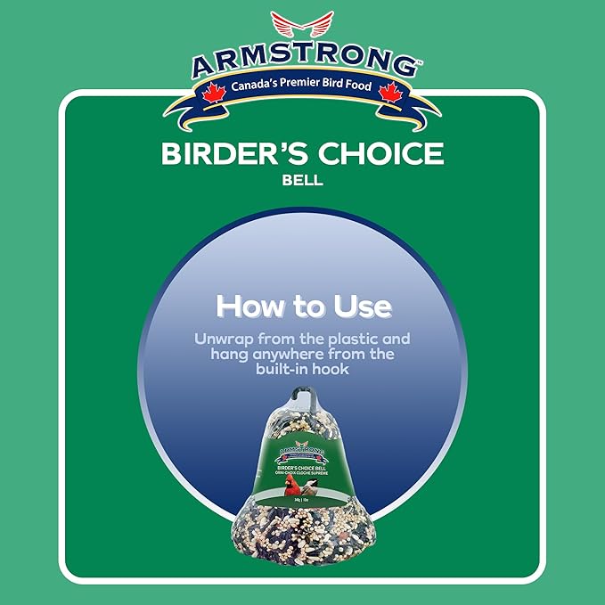 Armstrong Wild Bird Food Birder's Choice Bell, 12 Ounces - Premium High-Energy Treat for Year-Round Songbird Feeding - Easy-to-Hang Suet Alternative