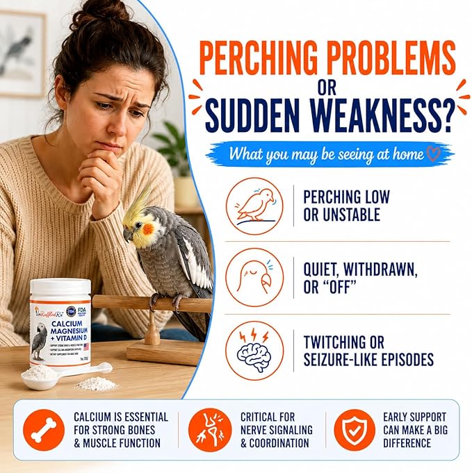 UnRuffledRx™ Bird Calcium Plus with Magnesium and D3, Dissolves Clear and Tasteless in Water, Supports Bone, Muscle, Feather and Egg Health, 45 Servings, Made in FDA-Registered USA Facility