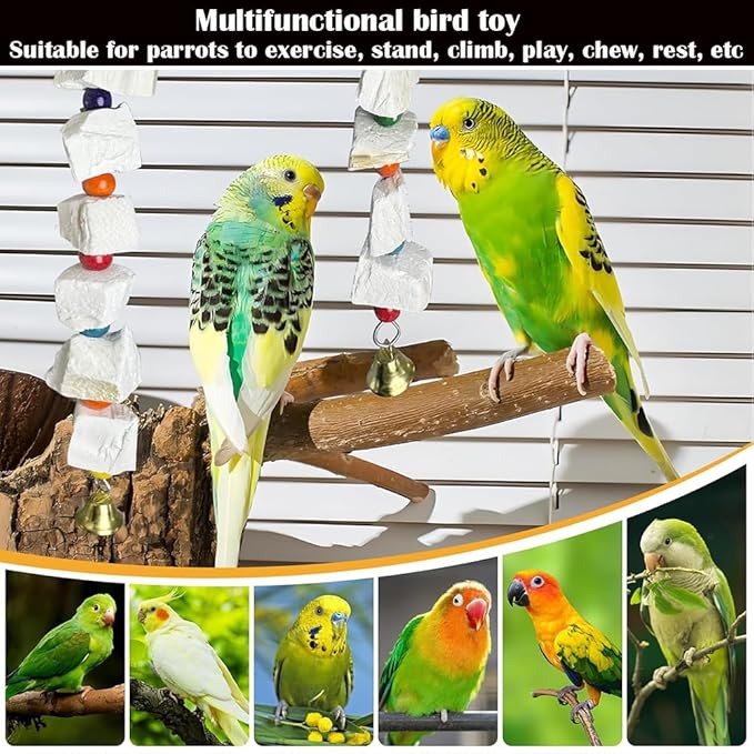 2 Pack Bird Toys with Cuttlebone,Chewing Bird Toy for Parakeet, Bird Beak Grinding Stone,Natural Birds Calcium,Cage Accessories for Parakeets,Cockatiels, Lovebirds, Small to Medium Birds