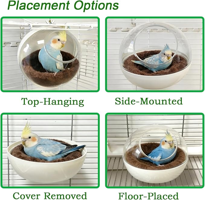 Bite-Resistant Bird Nest for Cage,Washable Clear View Hanging Bird House,Warm Plush Bird Bed Breeding Hut for Parakeet,Budgie,Lovebird,Canary&Small Parrots,Ideal for Laying Eggs,Sleeping&Breeding