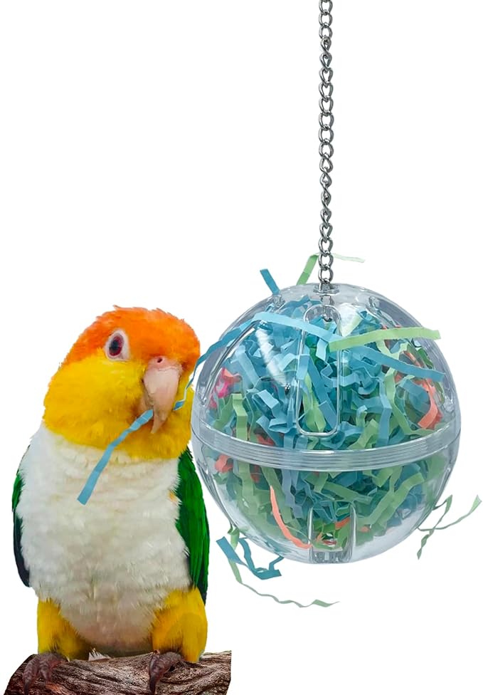 3.5" Hanging Plastic Forager Ball Toy to Unscrew with shredding Paper Inside for Medium and Large Parrot