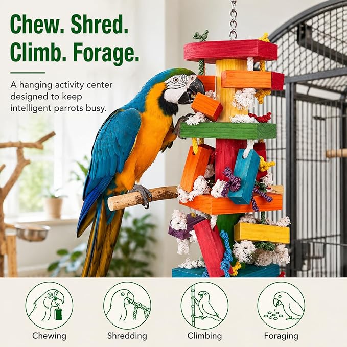 35" Extra Large Parrot Toys - Chewable Foraging Toys for Macaws, African Grey, Amazon Parrots - Durable Bird Cage Accessories Gift