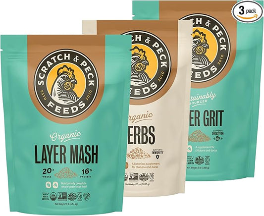 Scratch and Peck Feeds You are What Your Animals EAT Naturally Free Organic Herbs, Layer Grit, Feed for Chickens Ducks - Non-GMO Project Verified, Soy Corn